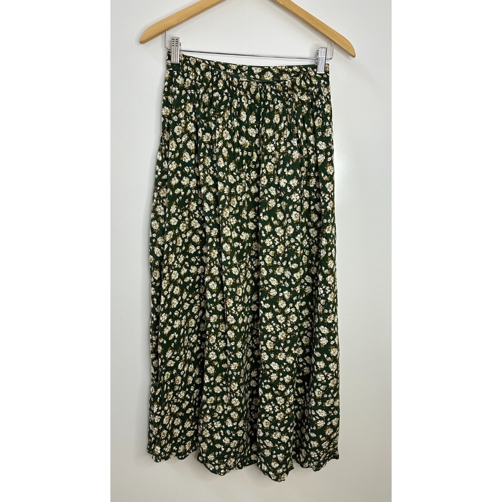 Vintage American Eagle Outfitters Green Floral Maxi Skirt Rayon 90s Boho Medium - Picture 12 of 15